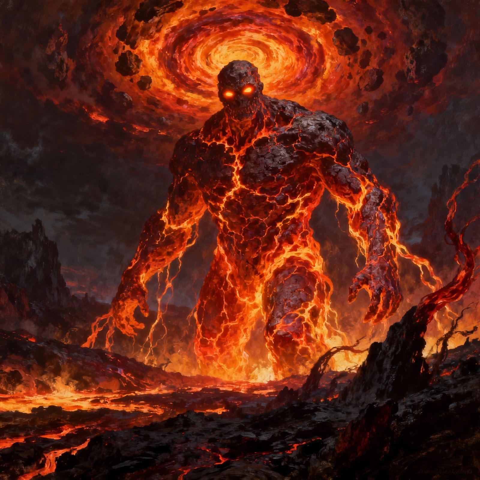 Molten Lava Giant in Desolate Landscape