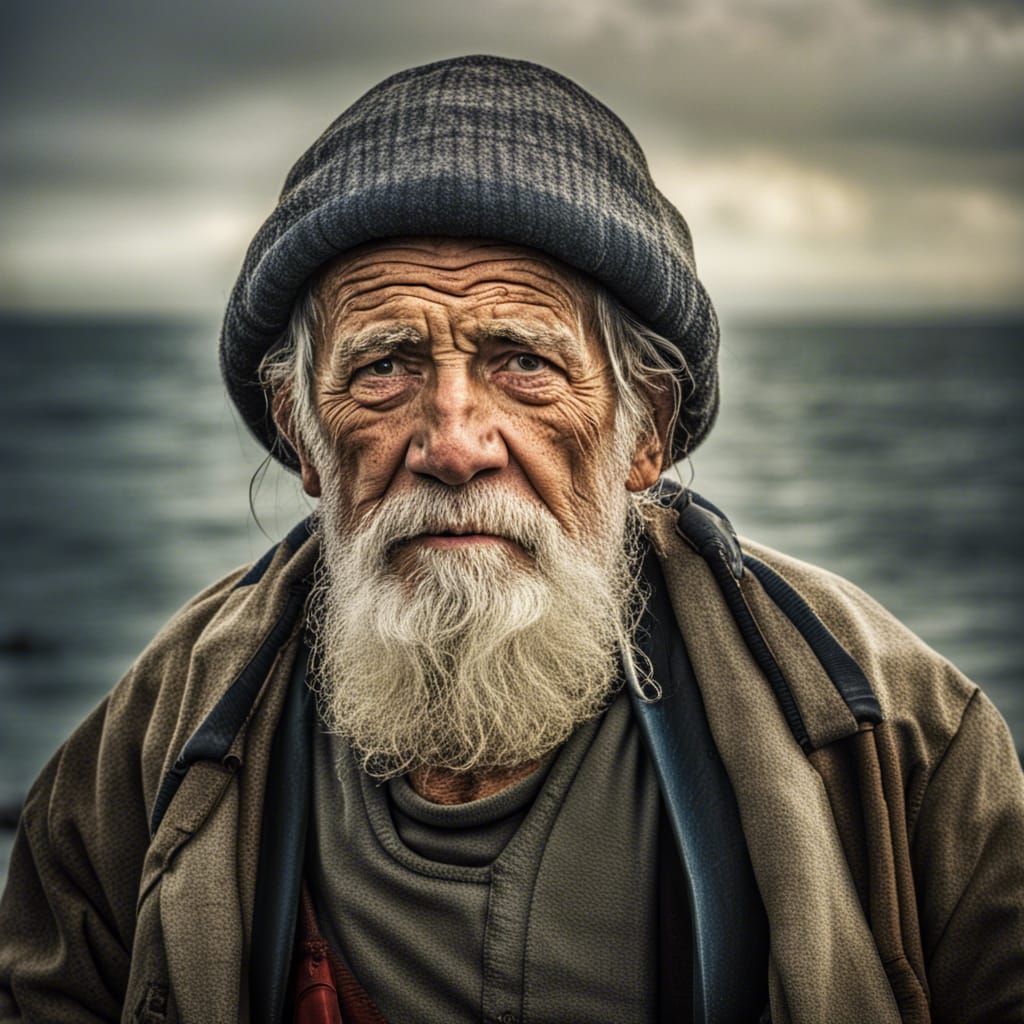 Weathered Fisherman Portrait at Sea in HDR