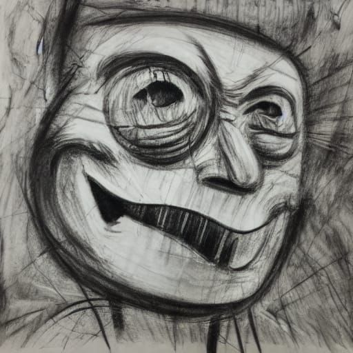 Hyperdetailed Charcoal Drawing of a Laughing Face