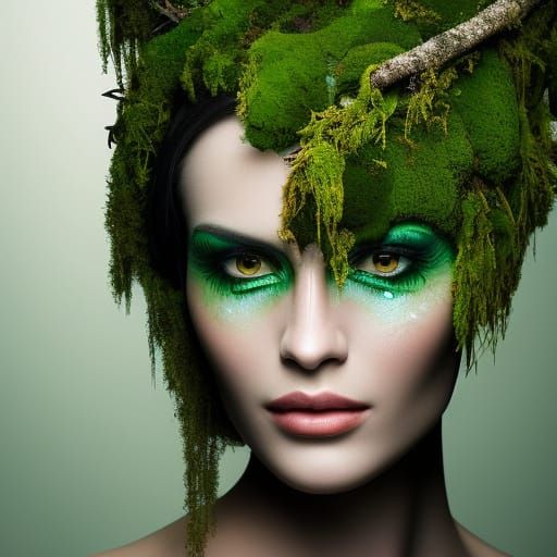 Woman with Bark Skin and Moss Hair