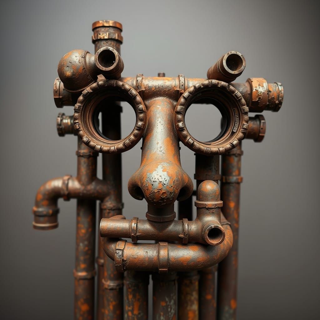 Rusty Face Sculpture in Industrial Style