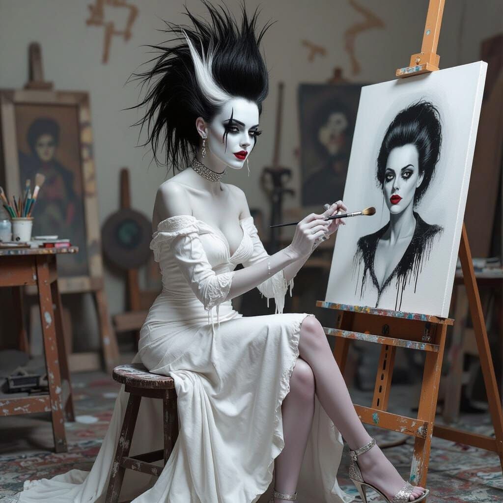 Bride of Frankenstein Painting in Art Studio, 3D Art
