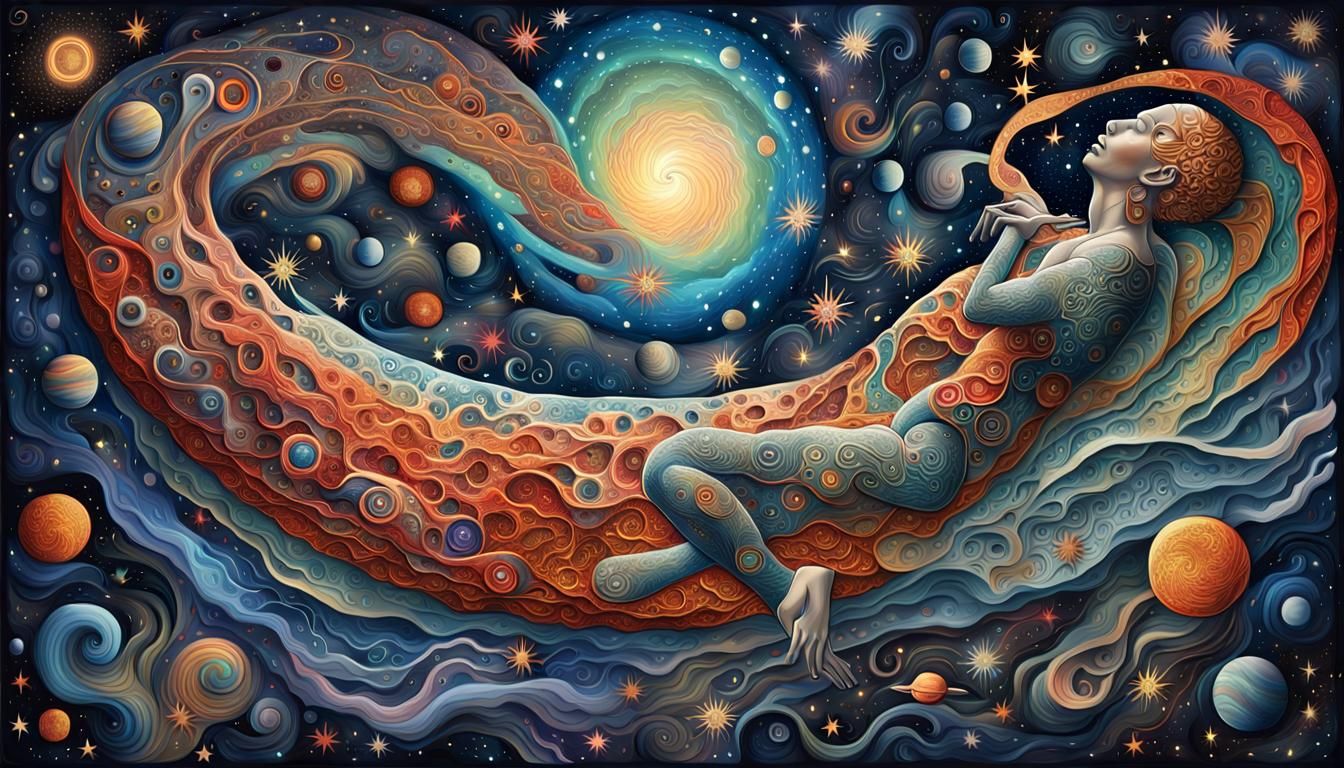 Cosmic Rebirth: Human Figure in Surreal Starscape