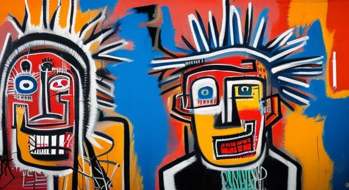 Boy and Dog in Expressionist Street Art Style