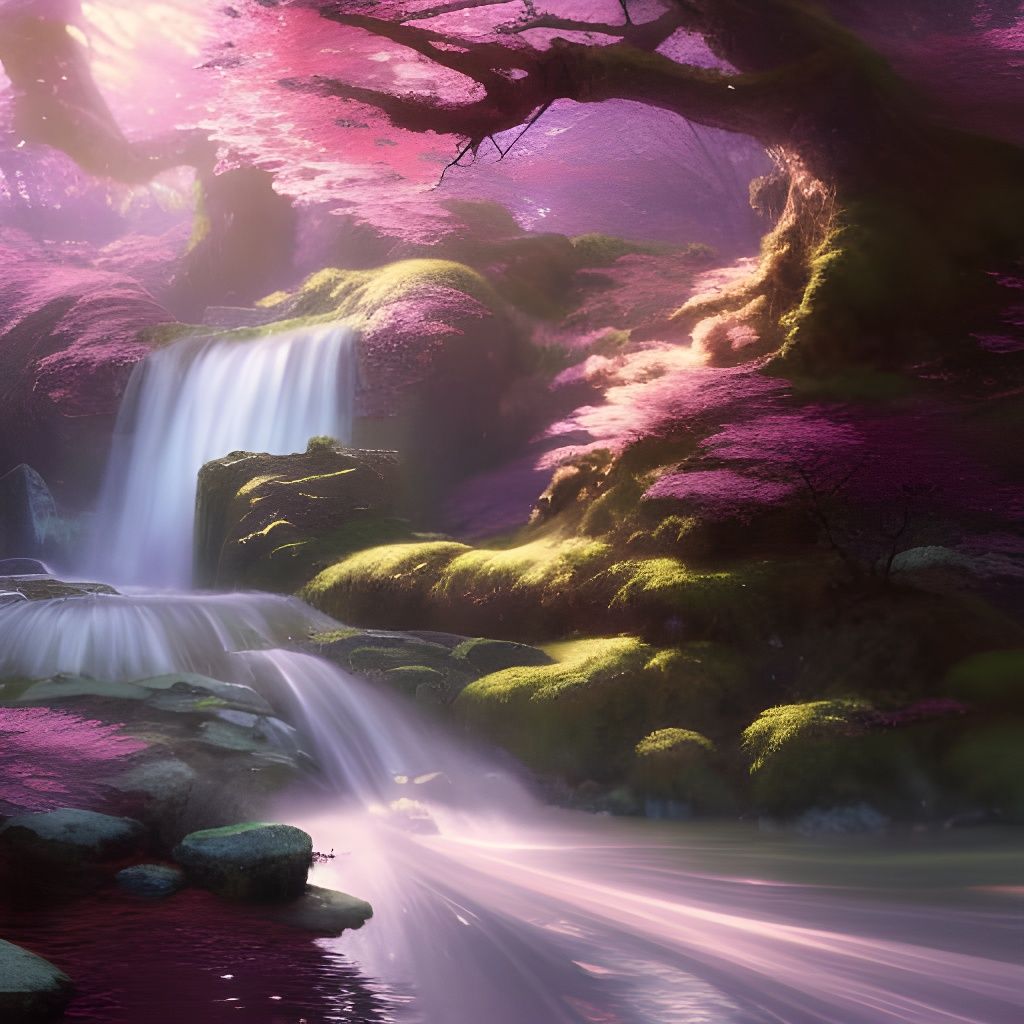 Dreamy Waterfall in Japanese Forest Concept Art
