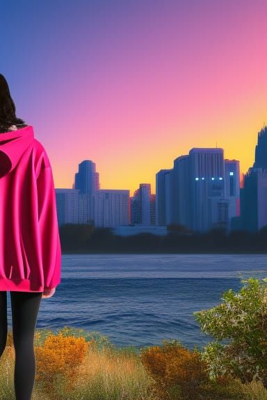 College Girl Portrait in Vaporwave Style