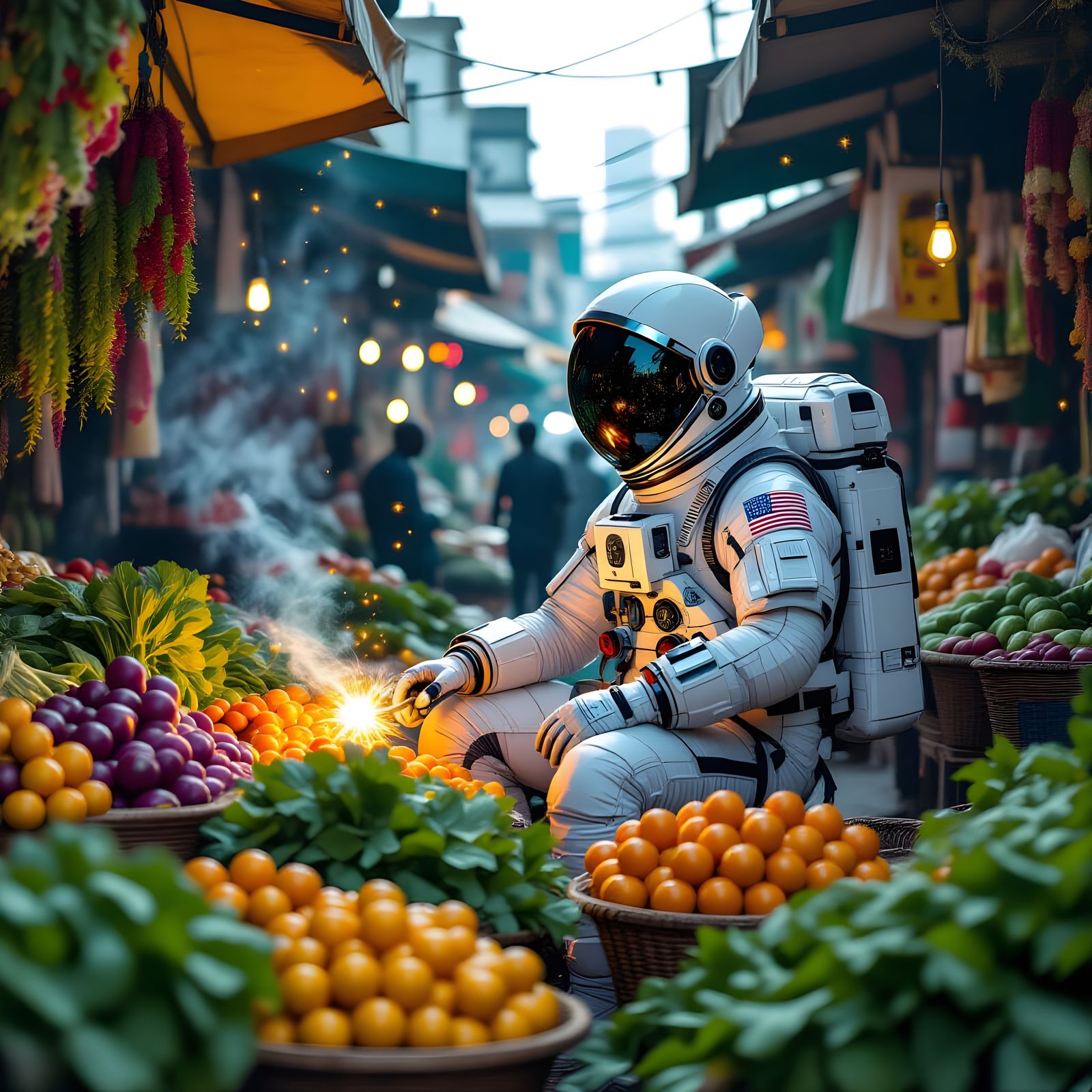 Astronaut Sells Star-Flora in Nairobi Market