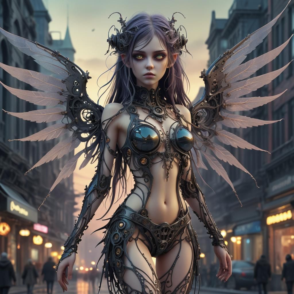 Dystopian Elemental Pixie with Mechanical Wings