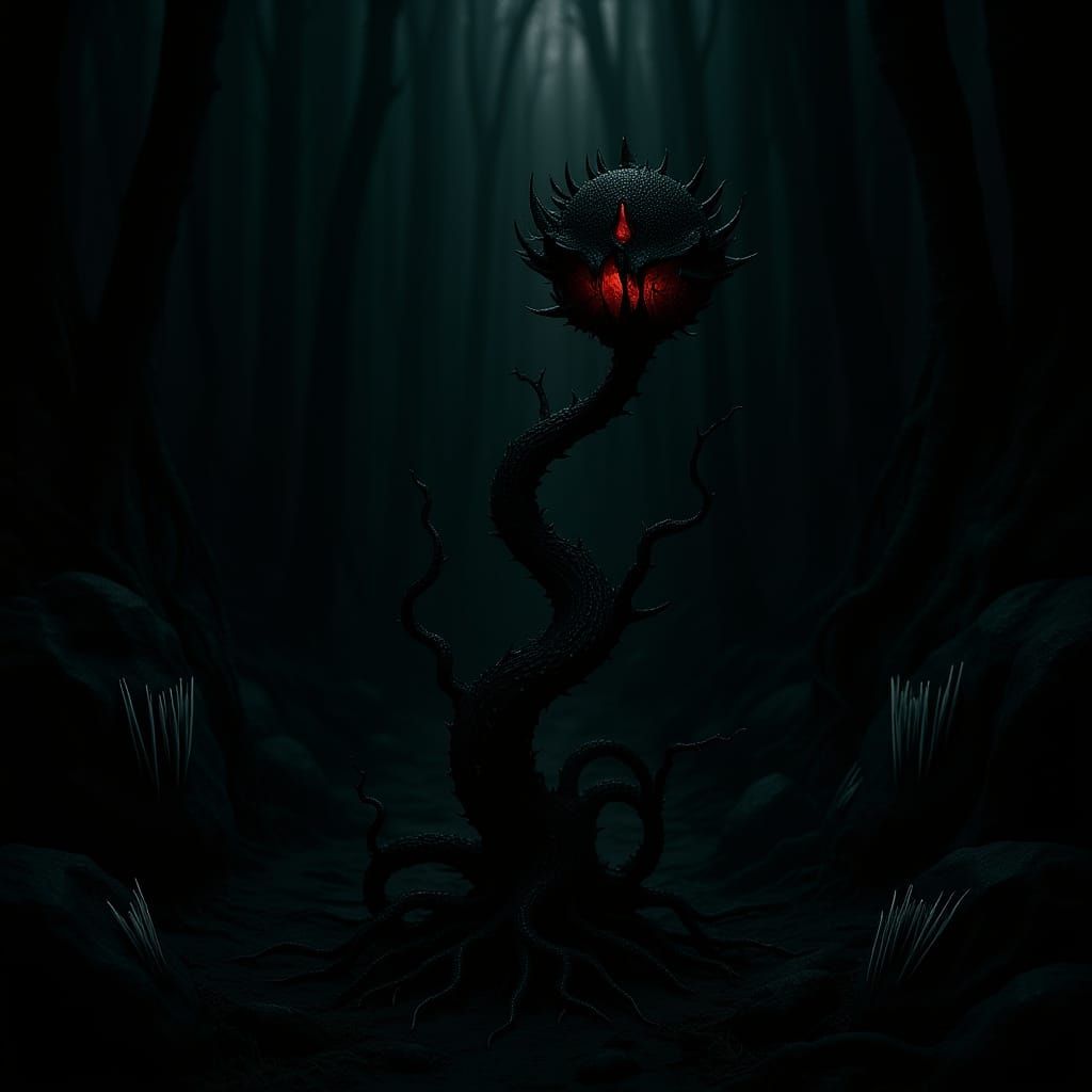 Gnarled Black Plant in Biomechanical Style