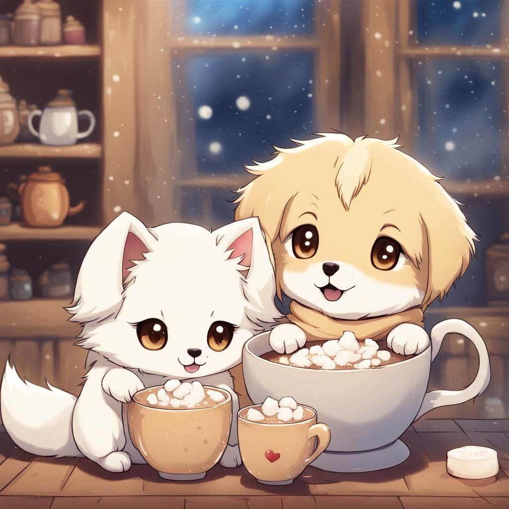 Anime Style Fox and Retriever with Cocoa