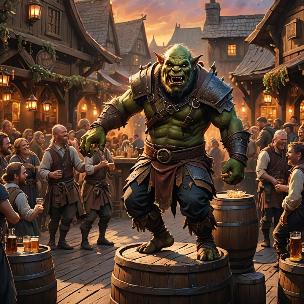 Orcish Revelry: A Fantasy Marketplace Scene