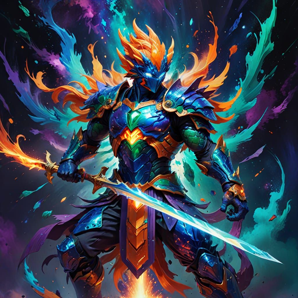 Cosmic Astral Hero Soars Through Vibrant Nebula in Dynamic P...