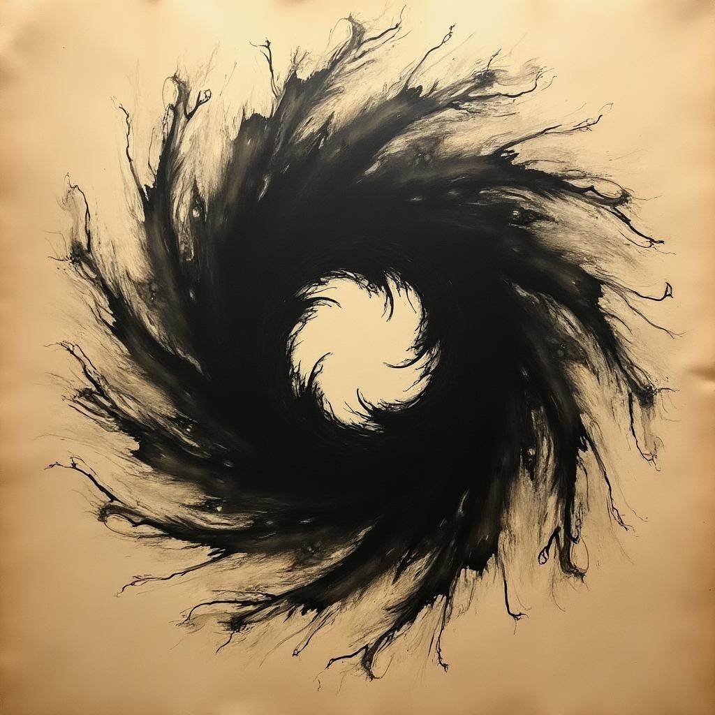 Hyperrealistic Ink Whirlpool on Kraft Paper
