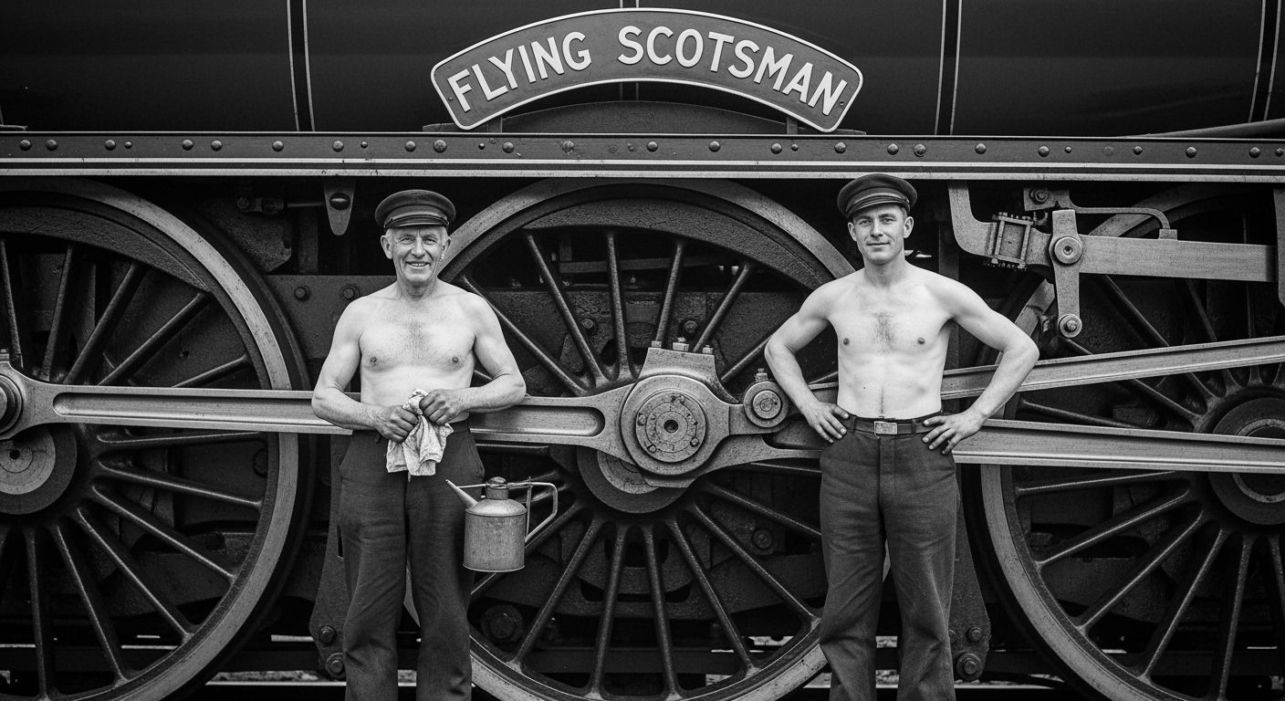 1920s Railway Workers Pose With Flying Scotsman Locomotive