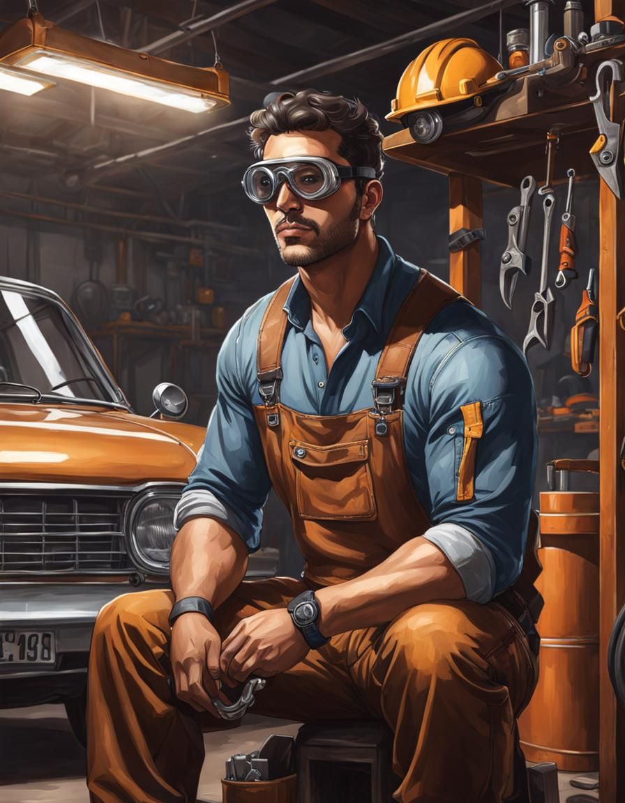 Detailed Portrait of a Mechanic in Garage