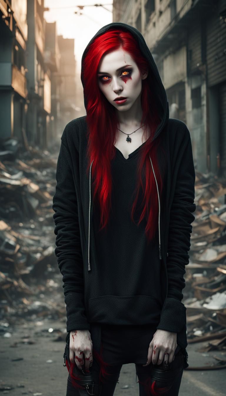 Goth Woman in Post-Apocalyptic Overgrown City