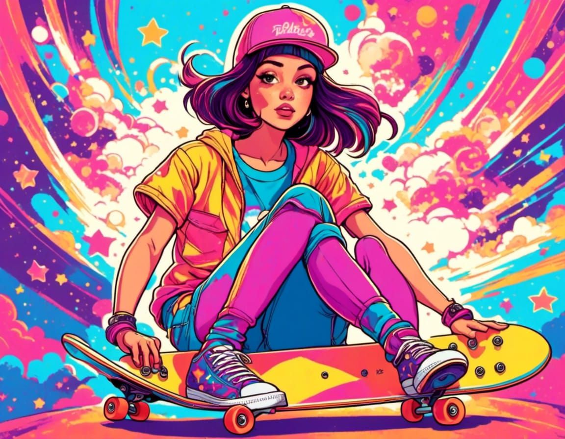 Psychedelic Portrait of a Skater with Skateboard