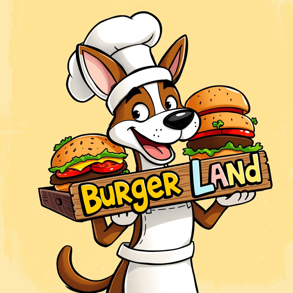 Dog Chef with Burgers in Cartoon Style