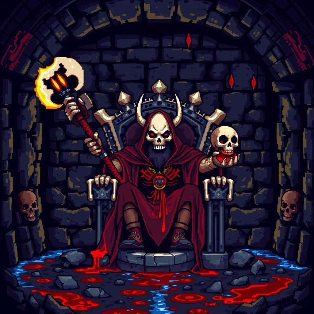 NES Famicom Style Necromancer in Castle Dungeon