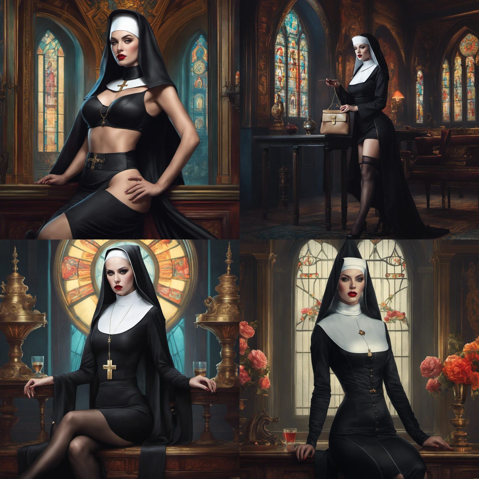 Risque Nun in Colorful Tom Bagshaw Style