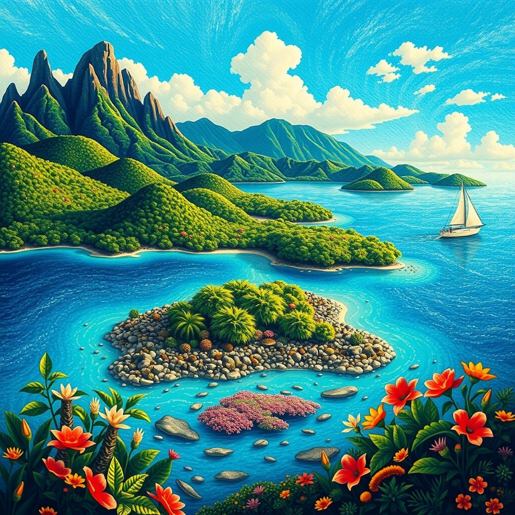 New Caledonia Biodiversity in Pointillist Style