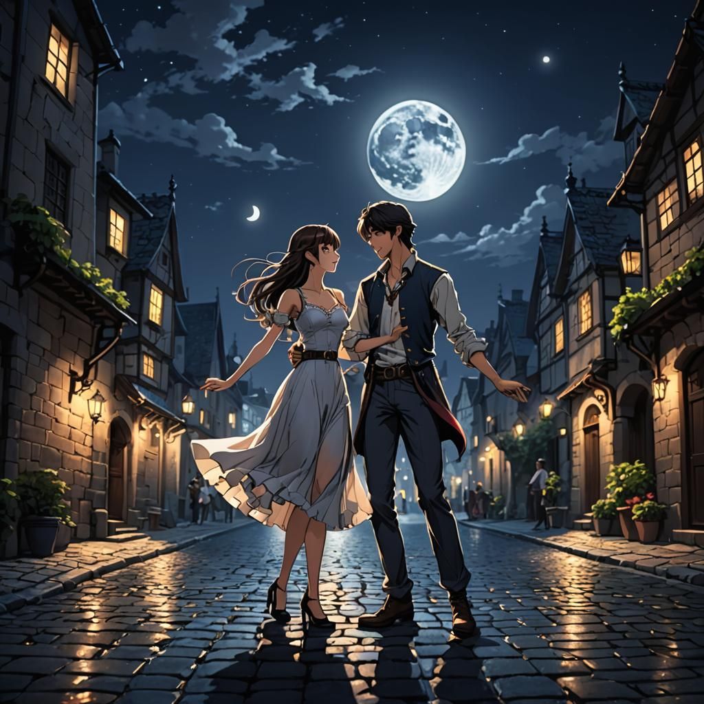Romantic Couple under Moonlight