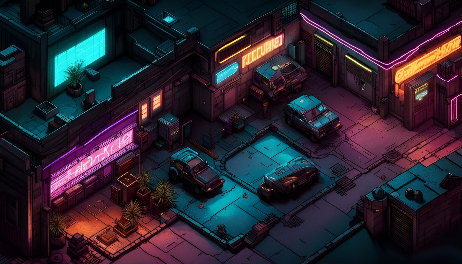 Cyberpunk Battle Map: Shady Back Street in Neon Light