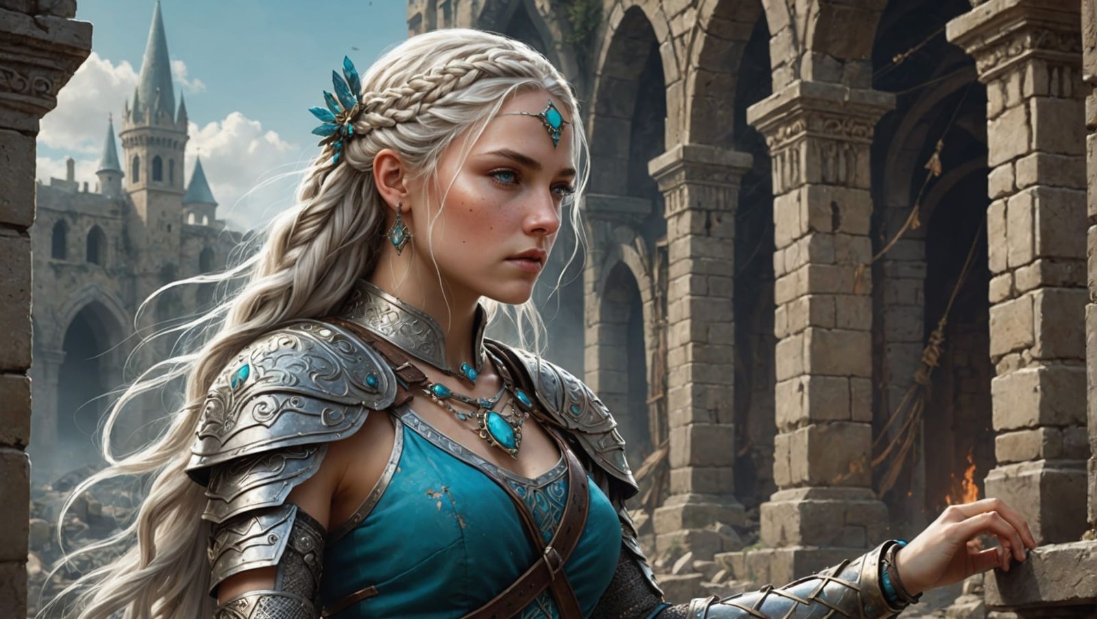 Fantasy Warrior in Ruined City: Digital Art