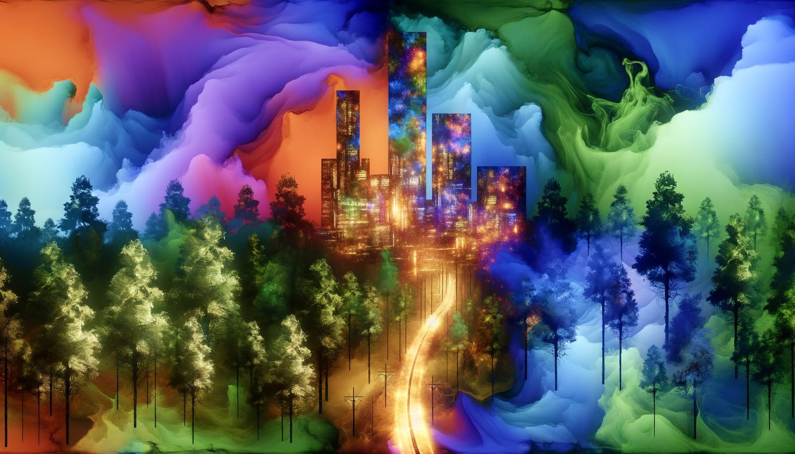 Surreal City Forest Blend in Abstract Expressionism
