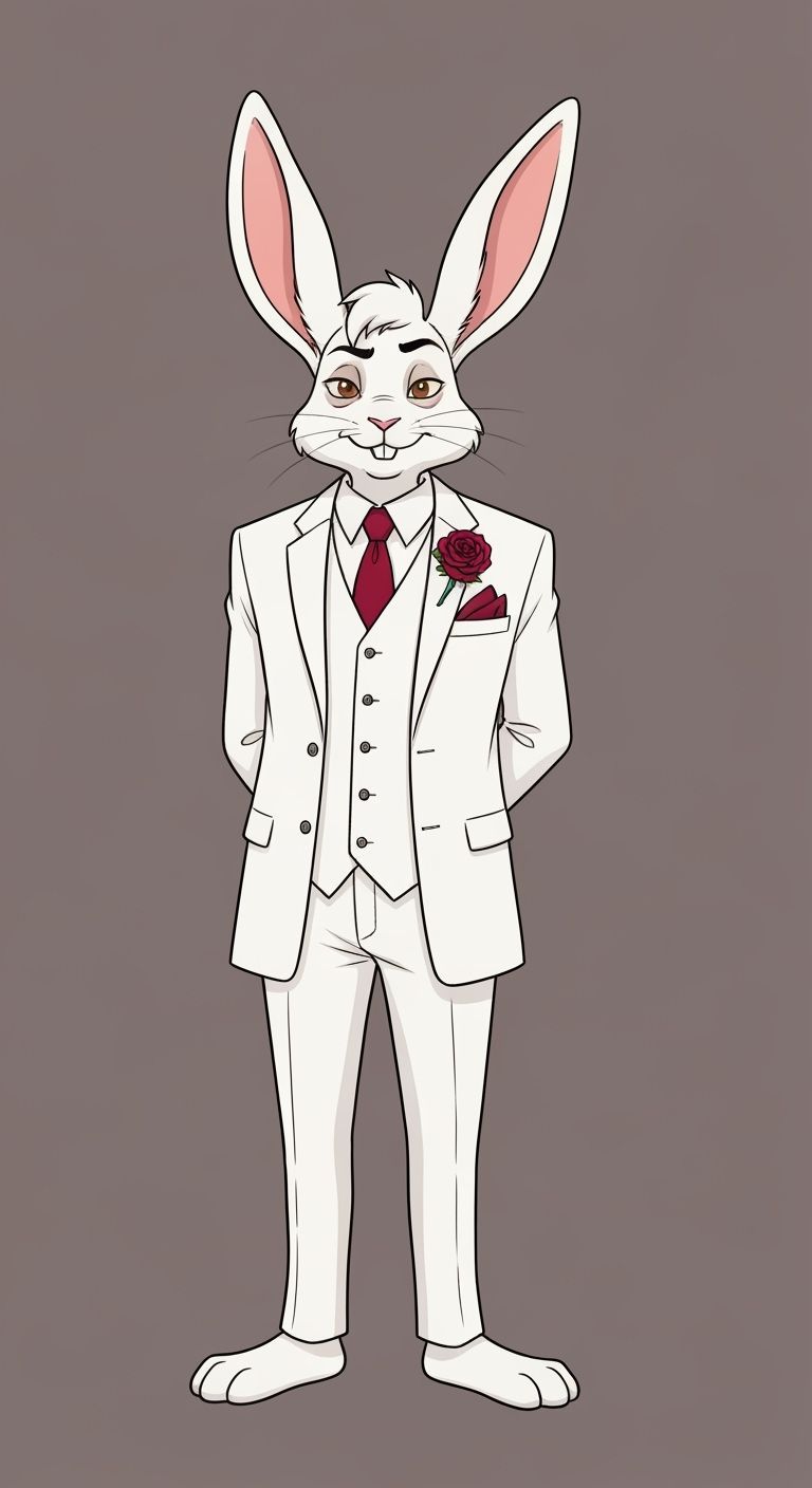 Elegant Anthropomorphic Rabbit in White Suit