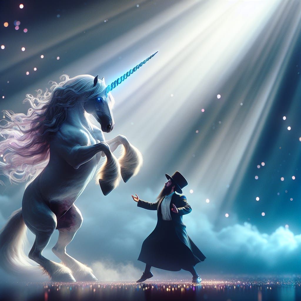 Unicorn and Rabbi Dance: A Cinematic Still