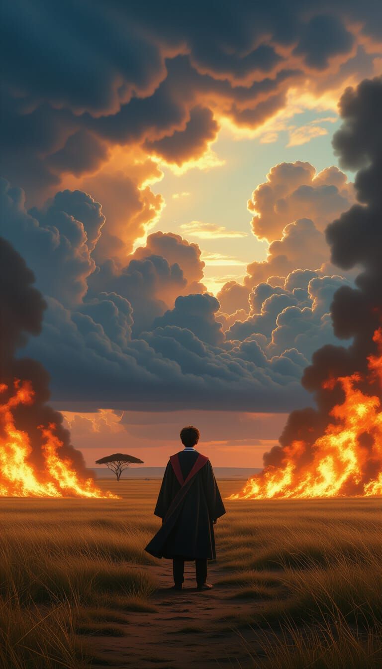 Harry Potter in Fiery Savannah, Matte Painting