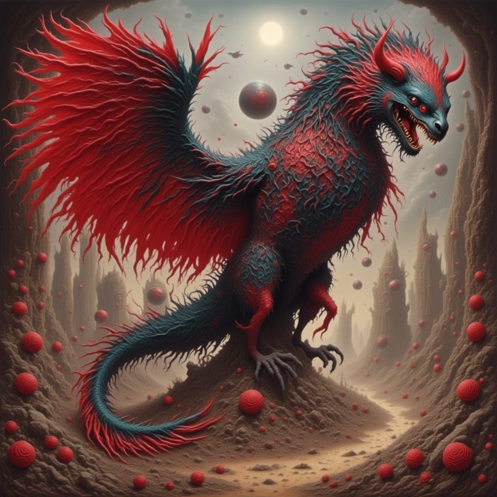 Angel with Crimson Crown in Zebrapunk Style