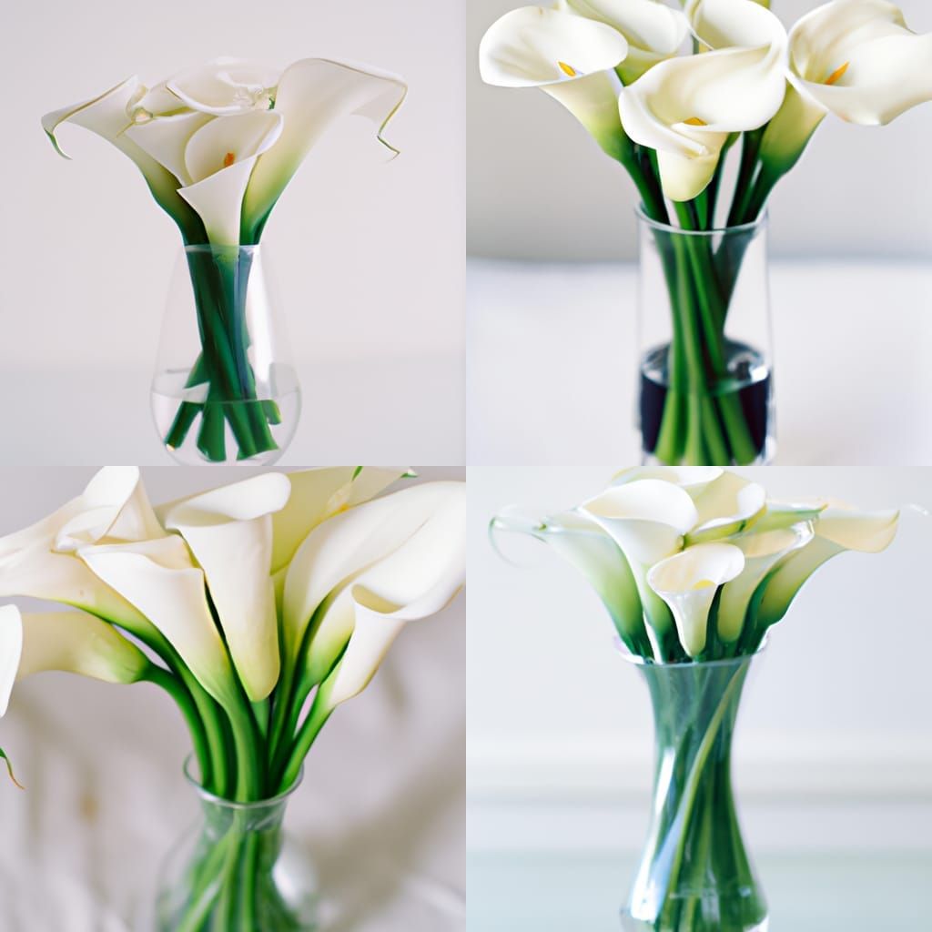 Elegant Calla Lilies in Crystal Vase, DSLR Photo