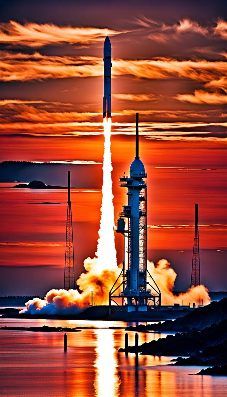 Spectacular Rocket Launch at Sunset