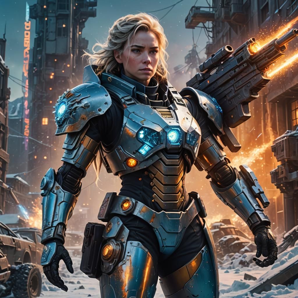 Futuristic Lady Soldier in Power Armor, Digital Art