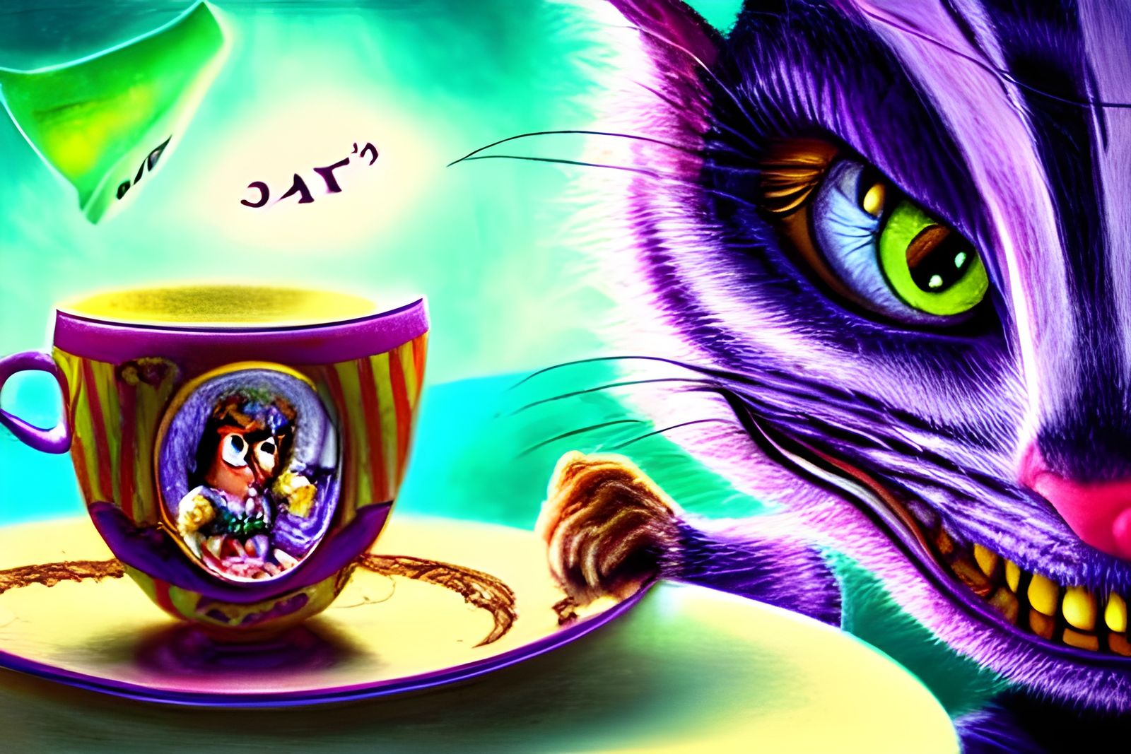 Cheshire Cat and Joker Tea Party in Surreal Style