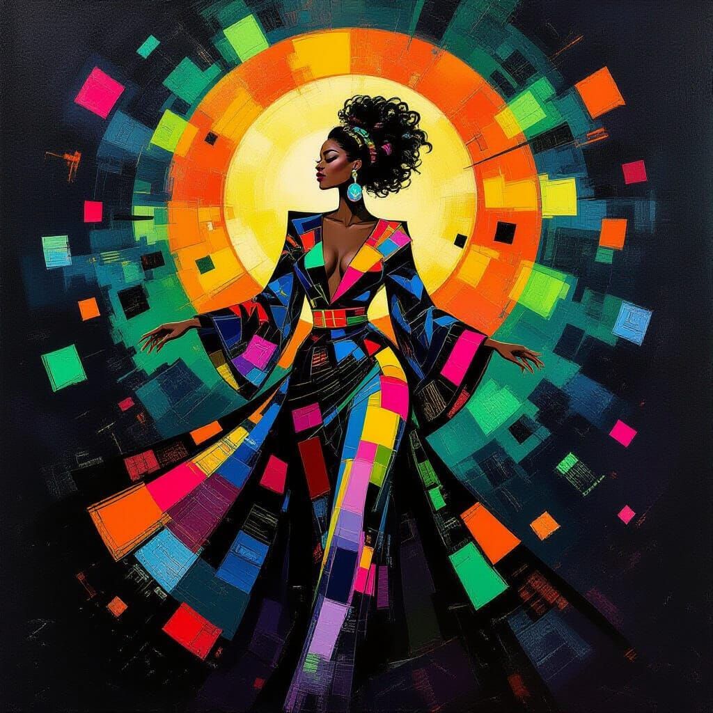 Neon Woman in Abstract Expressionist Style