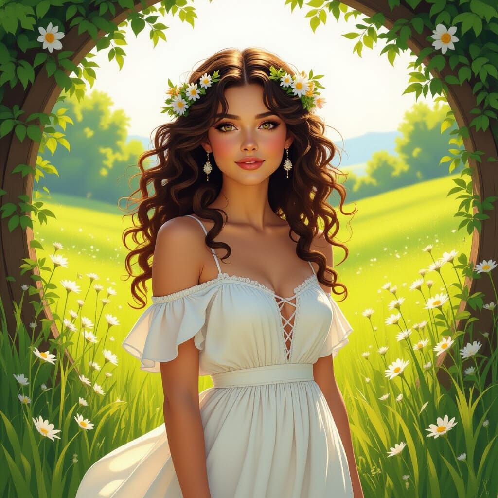 Halfling Woman in Meadow, a Digital Art Portrait
