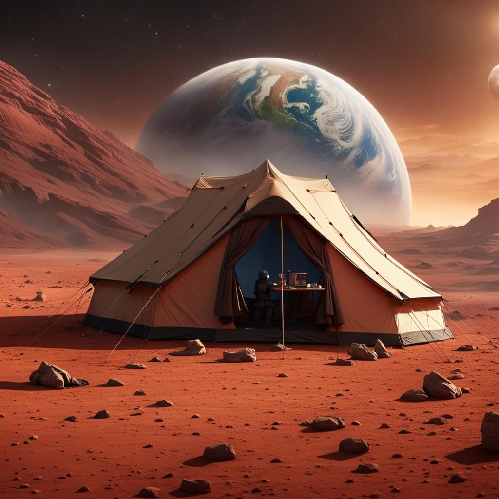 Tent on Mars with Earth View