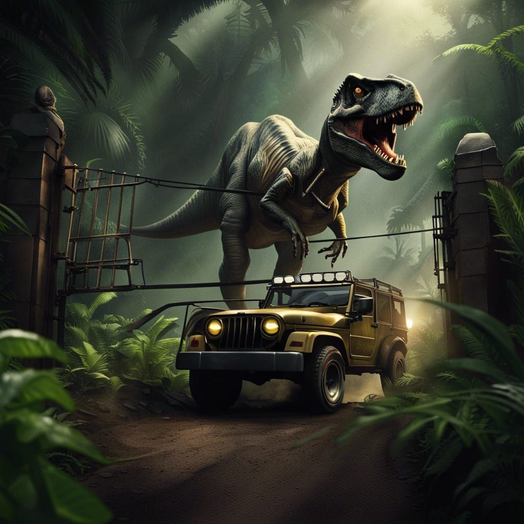 Jurassic Park Jeep Chased by T-Rex