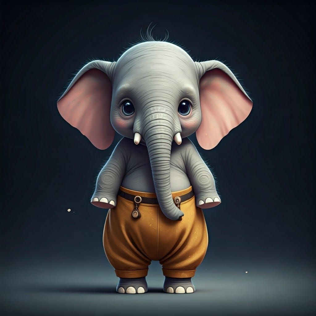 Cute Elephant Wearing Pants in Anime Style