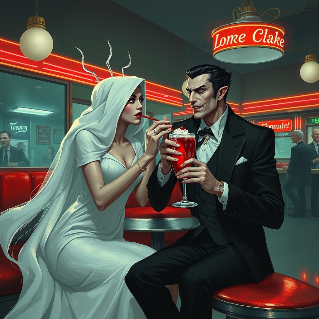 Ghost and Vampire Share a Milkshake, Digital Art