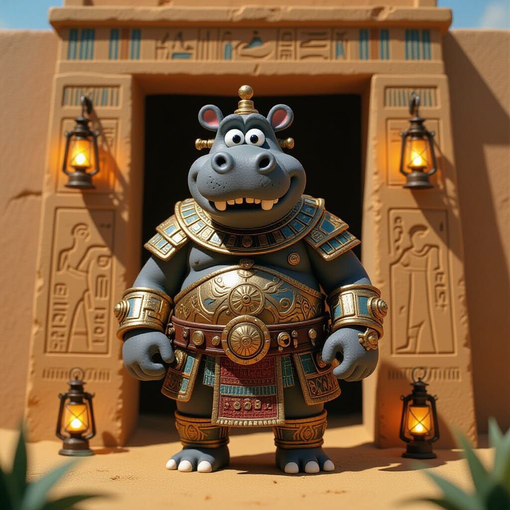 Claymation Hippo Barbarian Guarding Egyptian Tomb