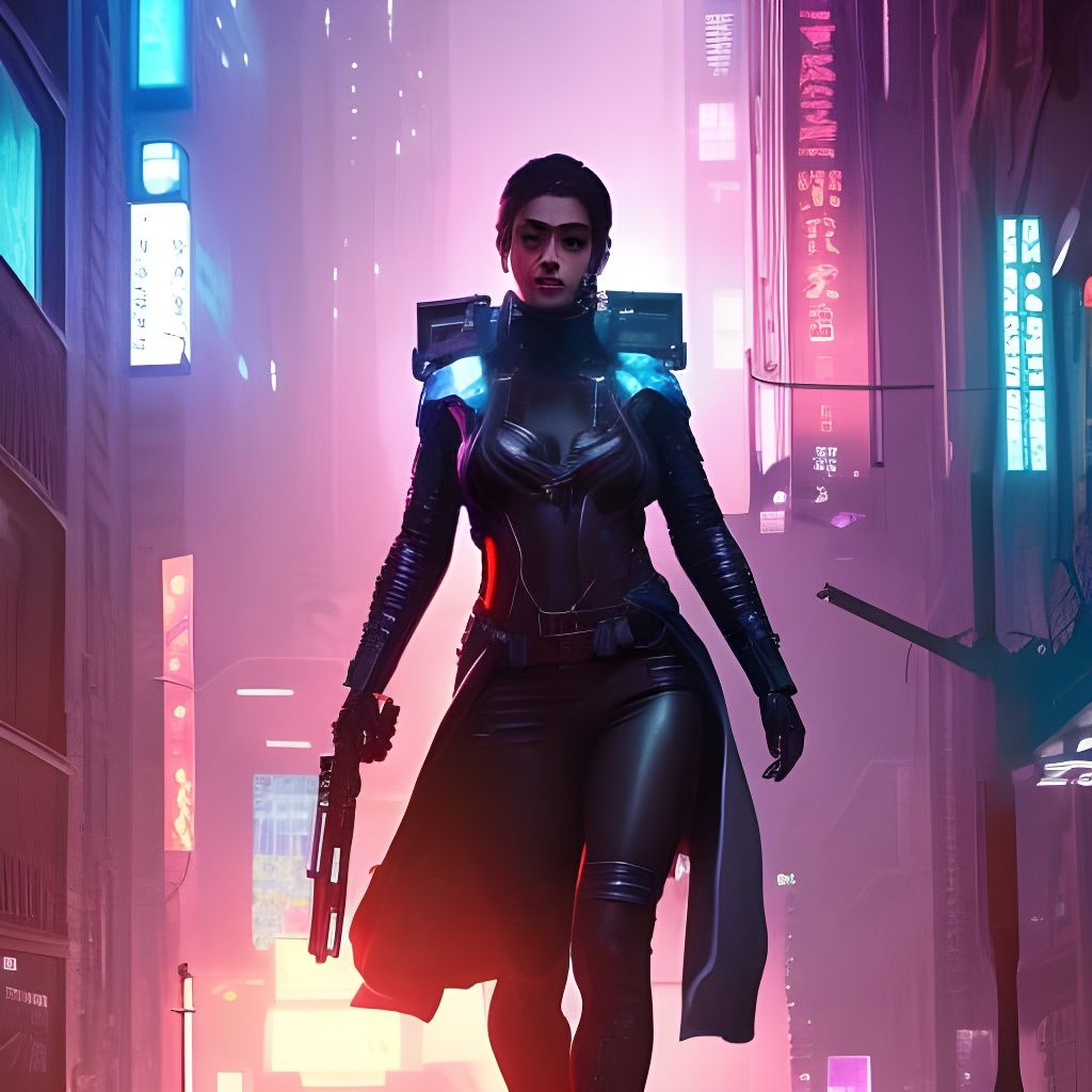 Cyberpunk Detective in Neon Cityscape