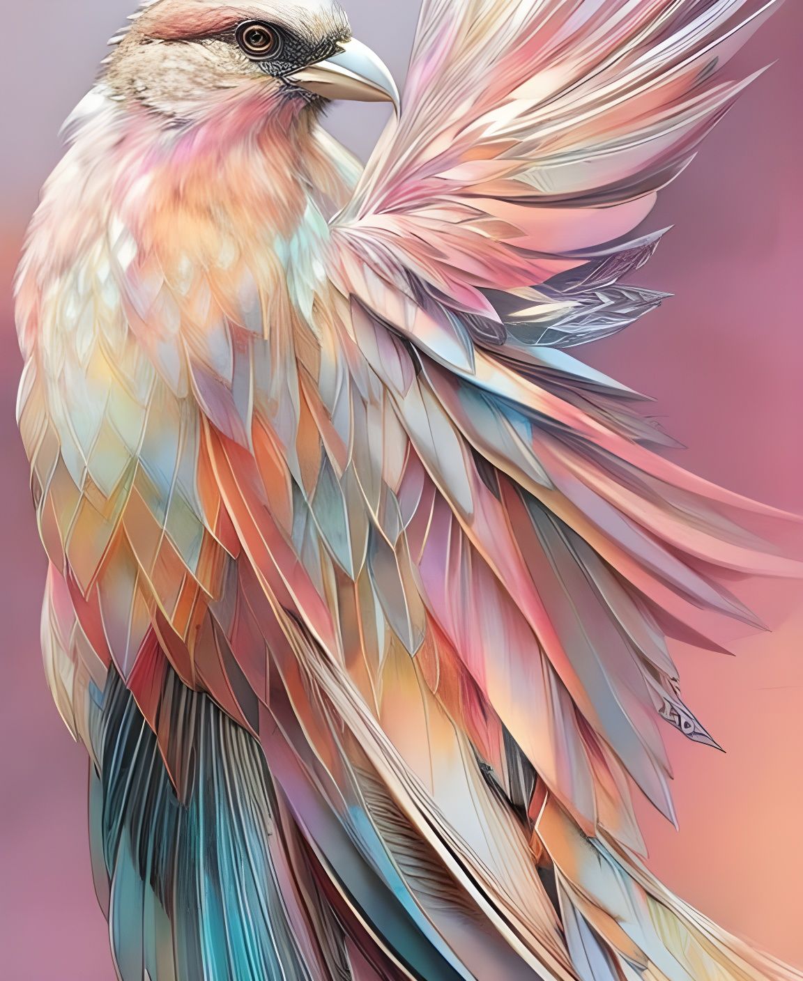 Exotic Bird Portrait with Nacreous Outlines