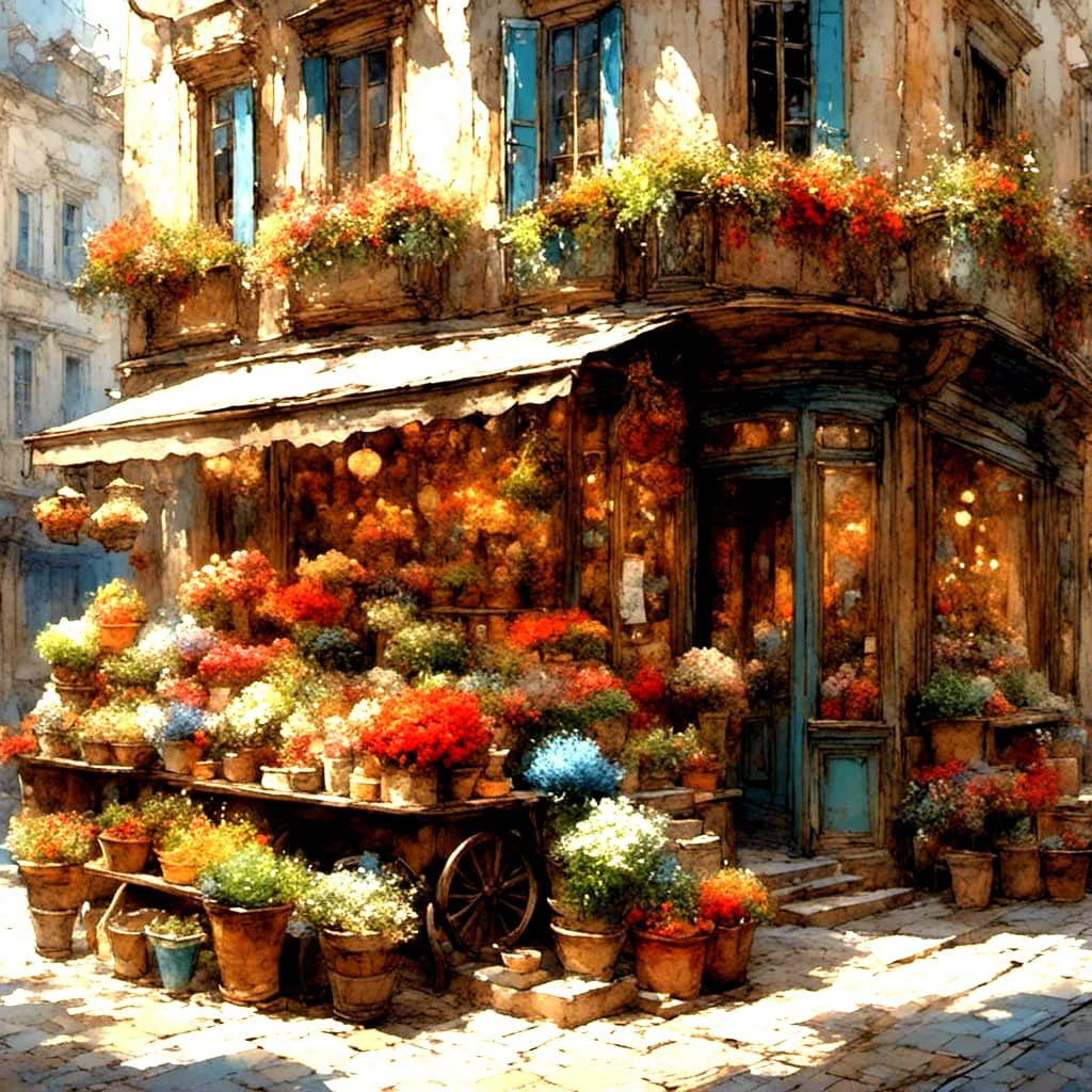 Ethereal European Flower Shop Streetscape in 8K