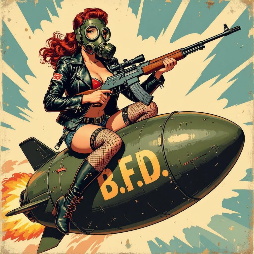Retro Pinup Girl Rides Bomb in Vargas Style