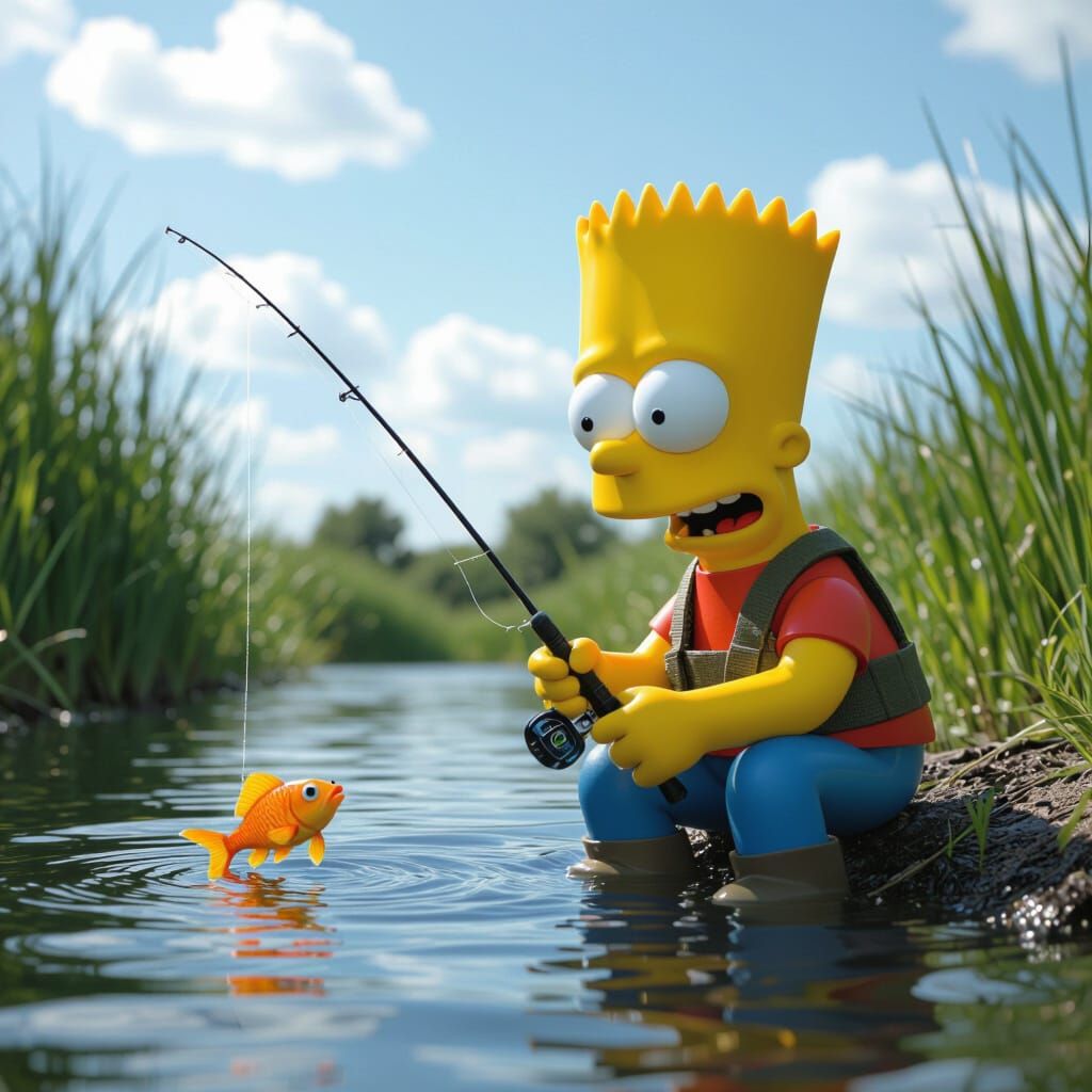 Bart Simpson Fishing for a Blinky Fish Cinematic Still