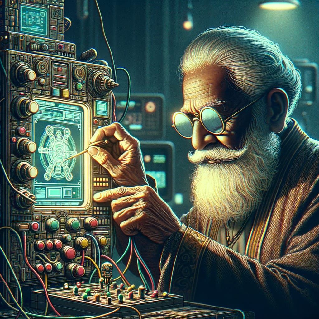 Eccentric Scientist and Invention in 8-bit Pixel Art